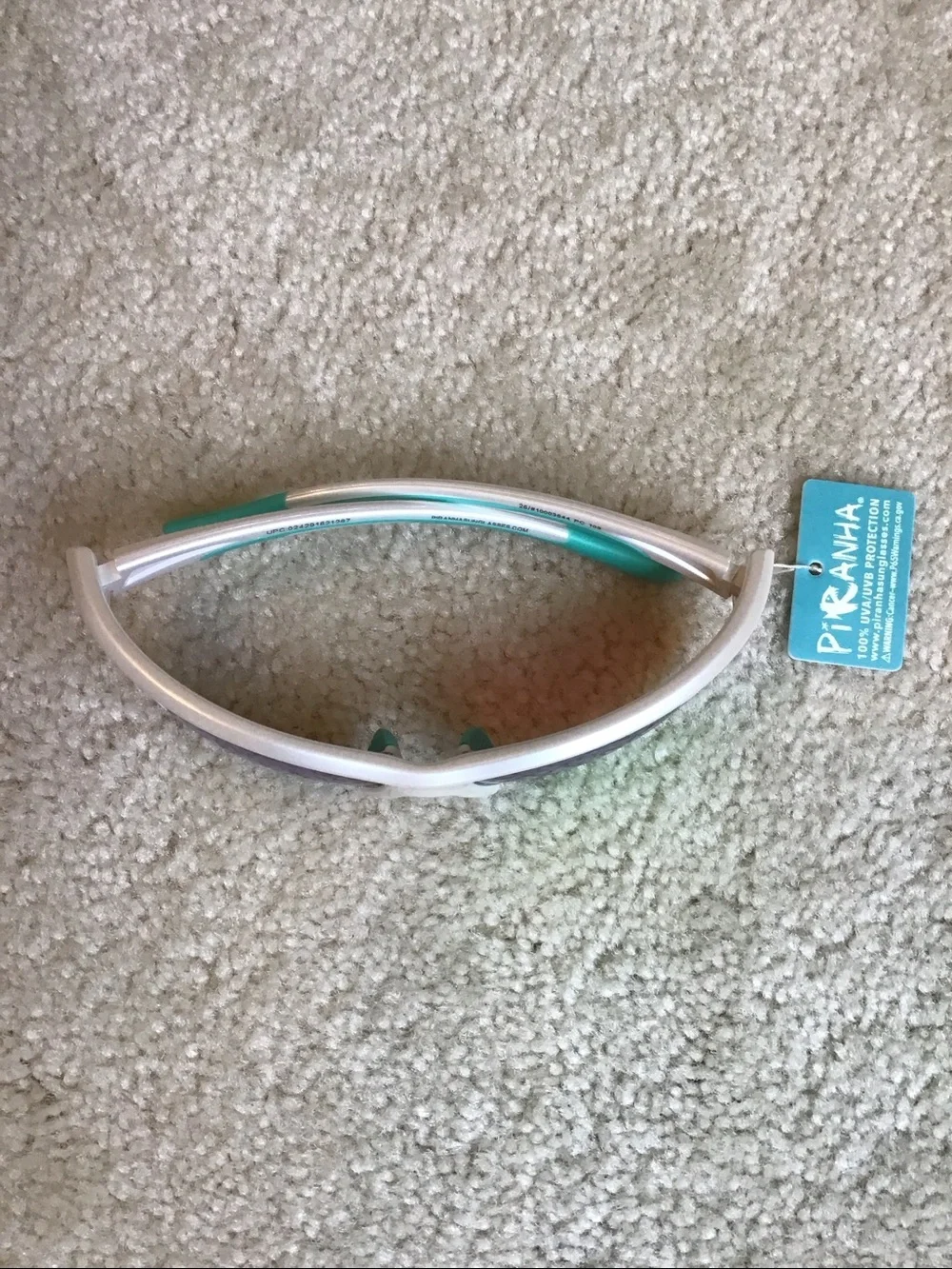 Piranha Sunglasses, White/Teal with Rainbow Mirrored Lenses, 100% UVA/UVB Protct